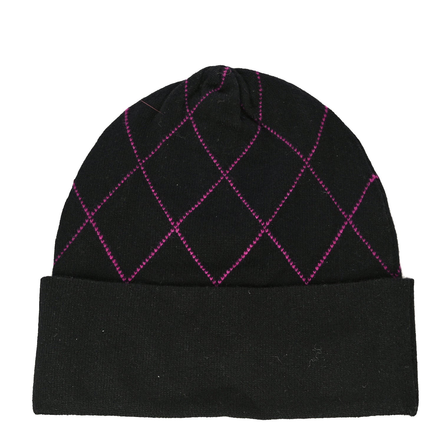 Chanel Wool Cashmere Quilted CC Beanie Hat Black Pink Purple 2 of 7