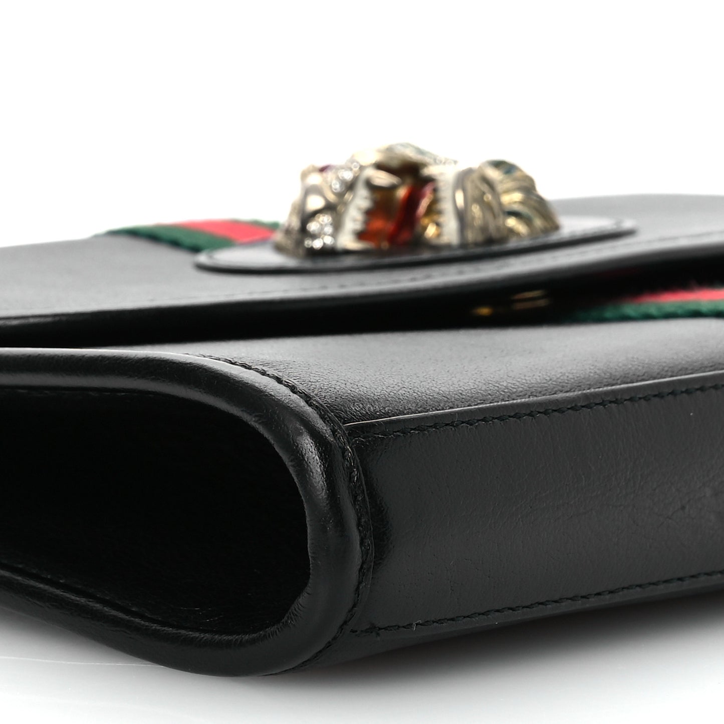 Textured Calfskin Web Small Rajah Slim Flap Shoulder Bag Black