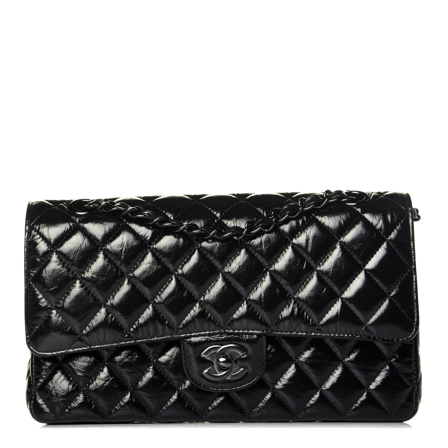 Chanel Shiny Crumpled Calfskin Quilted Medium Double Flap So Black 1 of 10