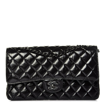 Chanel Shiny Crumpled Calfskin Quilted Medium Double Flap So Black 1 of 10