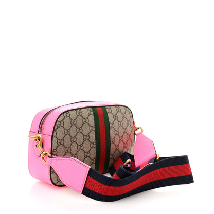 Gucci GG Supreme Monogram Textured Dollar Calfskin Web Ophidia Small Crossbody Bag Beige Ebony Fuchsia 3 of 10