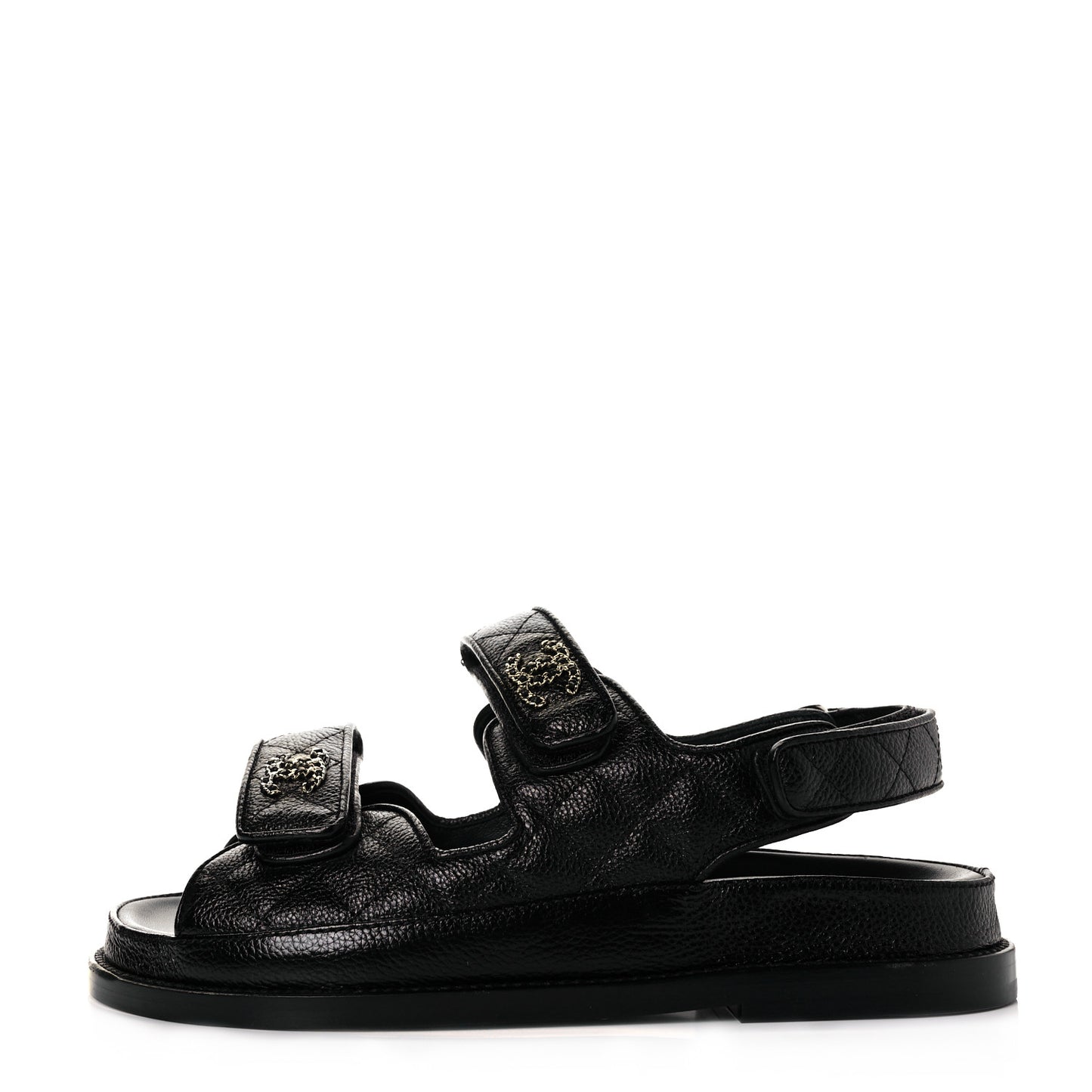 Grained Calfskin Velcro Dad Sandals 36 Black