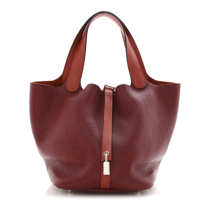 Hermes Taurillon Clemence Swift Picotin Lock 22 MM Rouge H Brique 1 of 14
