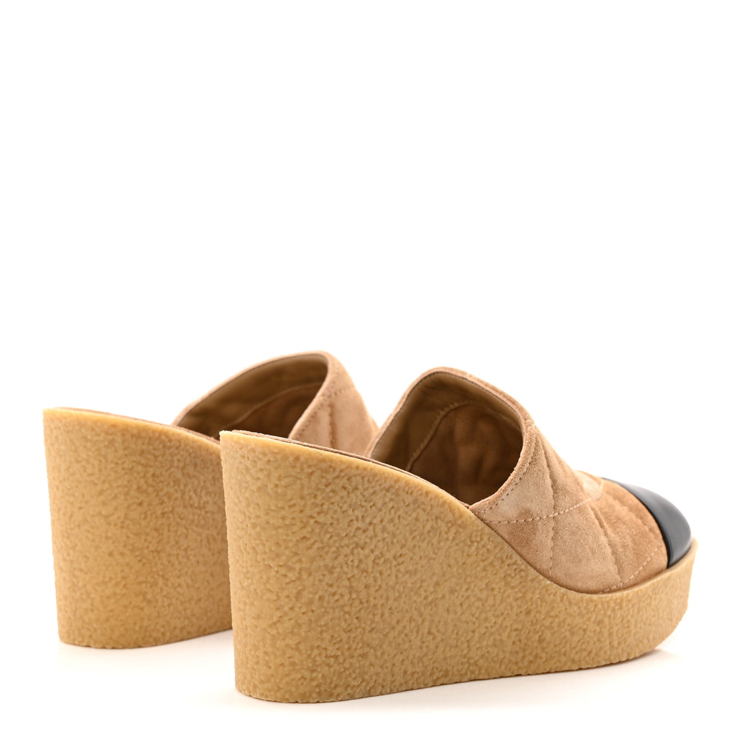 Chanel Suede Calfskin Lambskin Quilted CC Mules 40 Beige Black 5 of 10