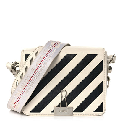 Off-White Saffiano Striped Mini Diag Binder Clip Bag White Black 1 of 11