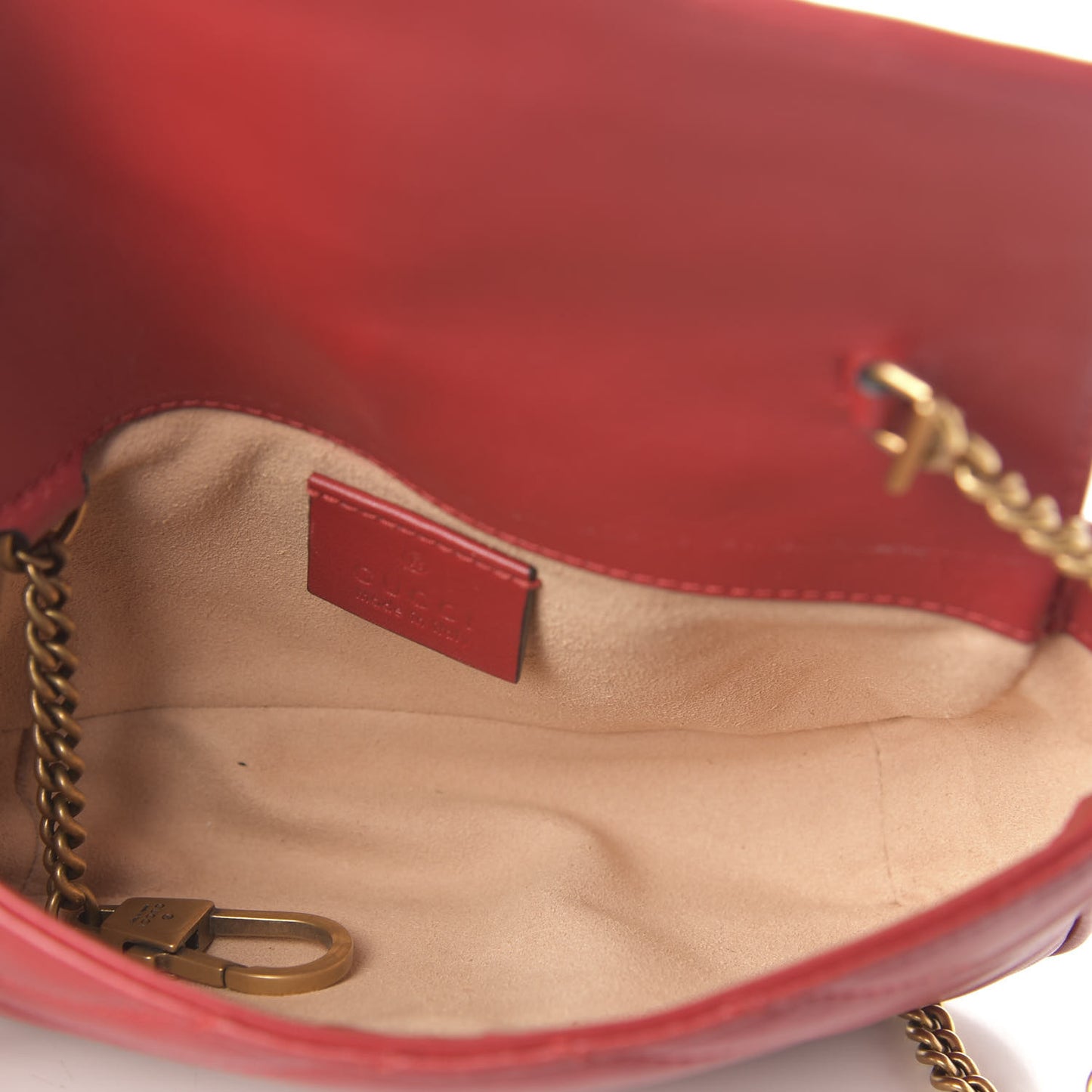 Calfskin Matelasse Super Mini GG Marmont Shoulder Bag Hibiscus Red