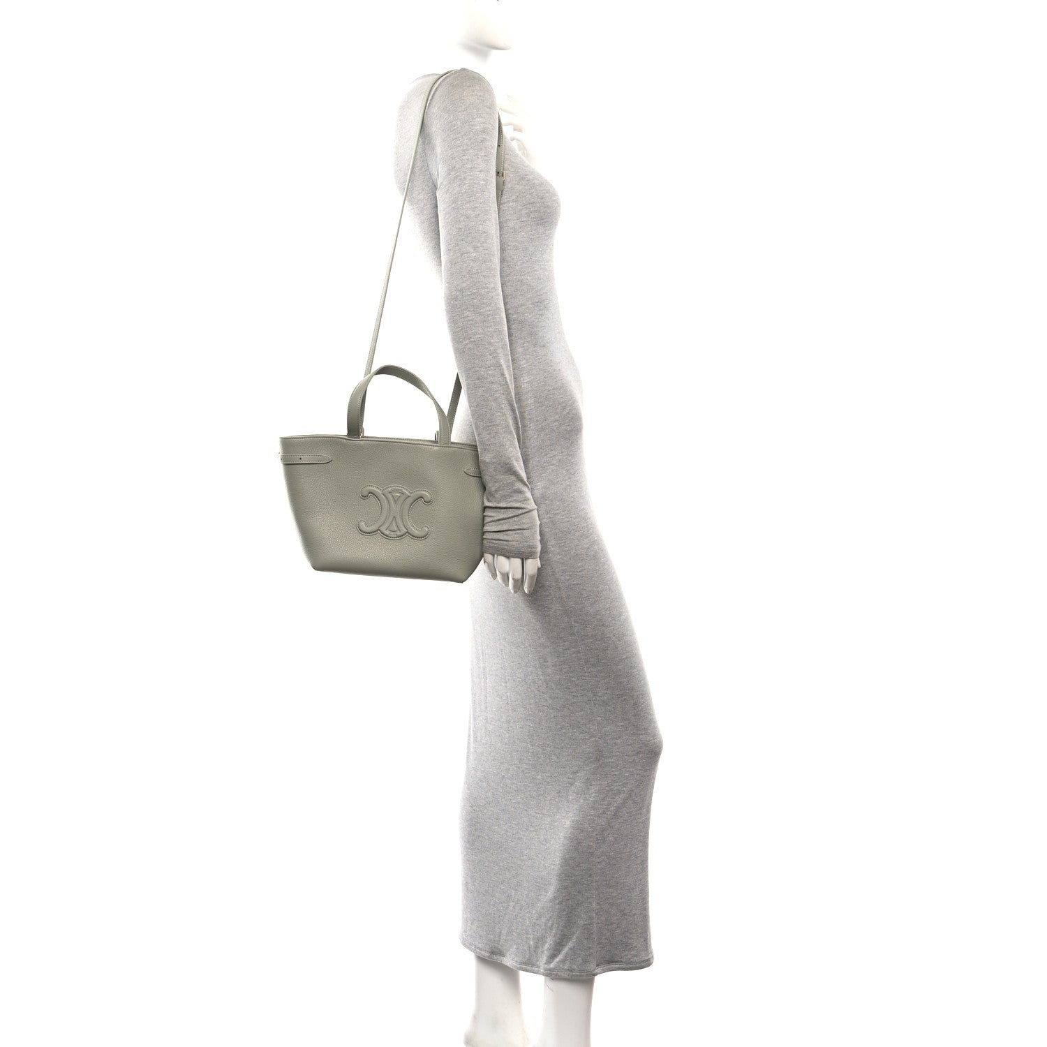 Celine Grained Calfskin Triomphe Mini Cabas Anais Light Clay 2 of 12