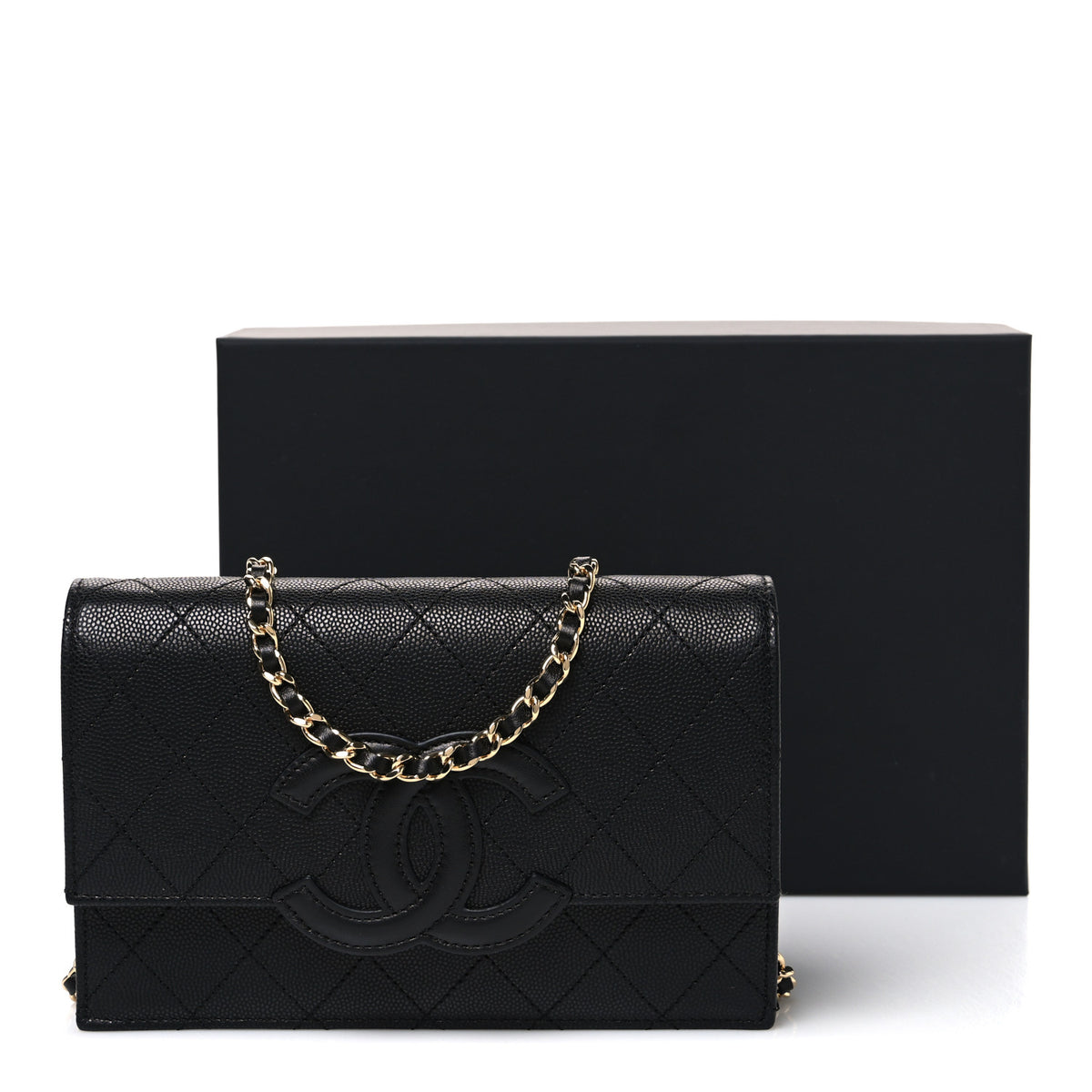 Chanel Shiny Caviar Lambskin Quilted CC Neo Filigree Wallet on Chain WOC Black 12 of 12