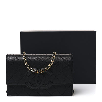 Chanel Shiny Caviar Lambskin Quilted CC Neo Filigree Wallet on Chain WOC Black 12 of 12