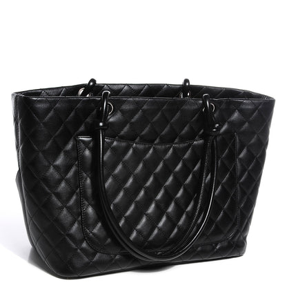 Chanel Calfskin Quilted Large Cambon Tote Black White 3 of 7