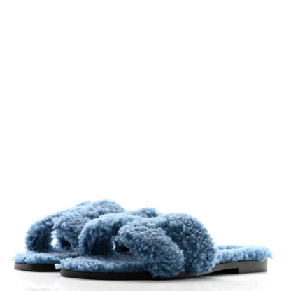 Hermes Woolskin Oran Sandals 38.5 Bleu 4 of 8