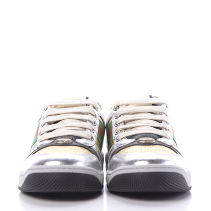 Gucci Metallic Calfskin Web Womens Screener Sneakers 35 Silver Gold Black 2 of 10