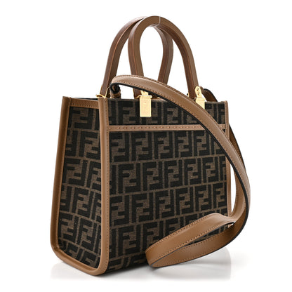 Fendi Fabric Jacquard FF 1974 Logo Small Fendi Sunshine Shopper Tote Tobacco Moro Sand 3 of 11