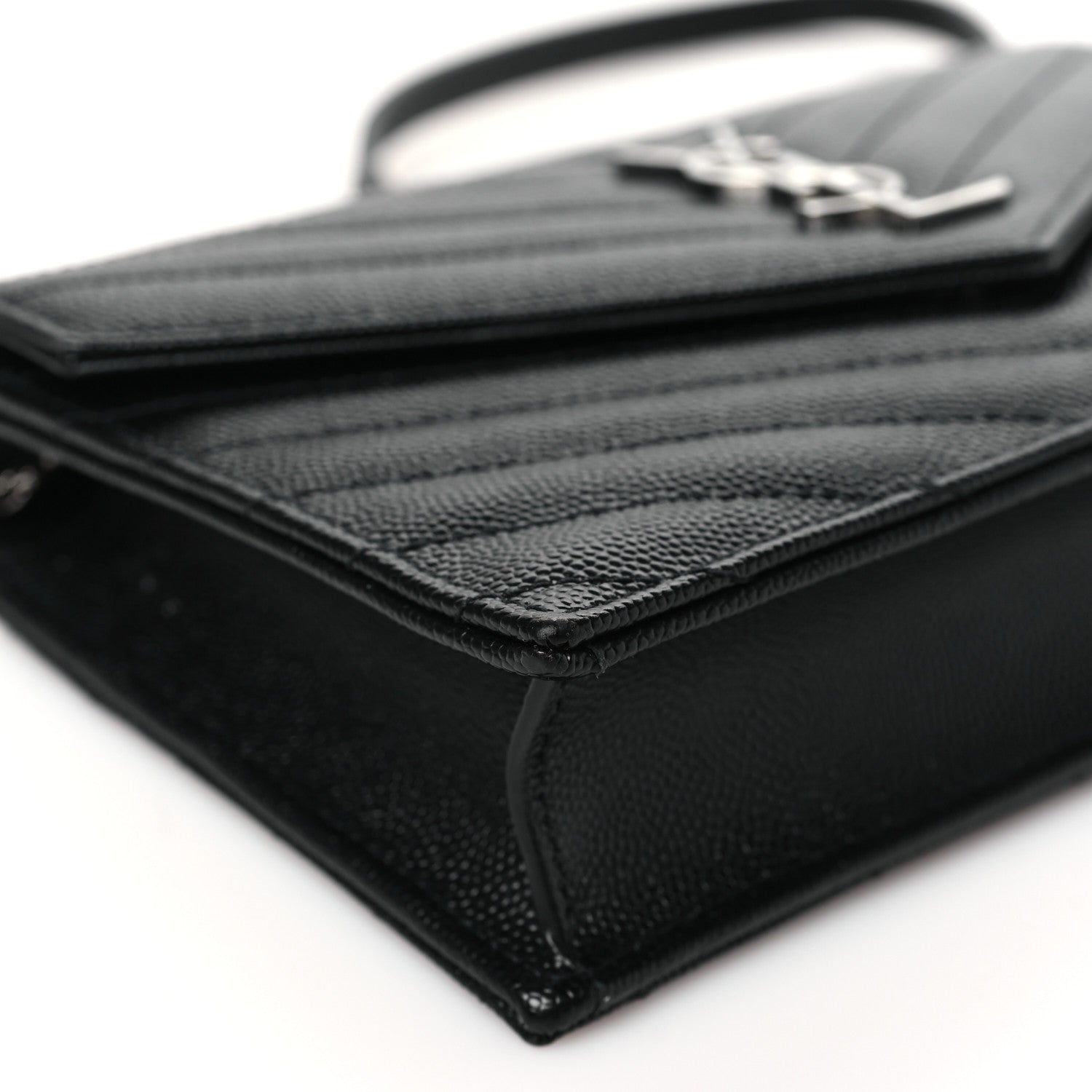 Saint Laurent Grain De Poudre Matelasse Chevron Monogram Envelope Chain Wallet Black 8 of 10