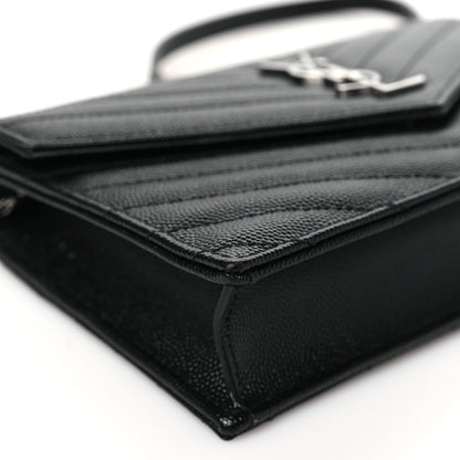 Saint Laurent Grain De Poudre Matelasse Chevron Monogram Envelope Chain Wallet Black 8 of 10