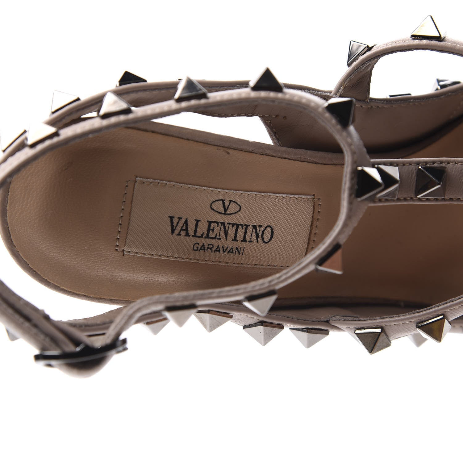 Valentino Garavani Pebbled Calfskin Rockstud Ankle Strap Pumps 35 Poudre 8 of 12