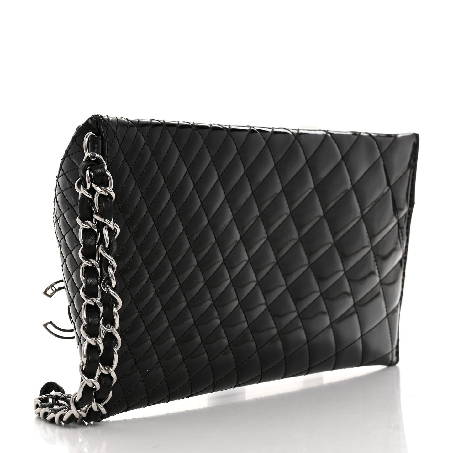 Patent Geometric Quilted Kaleidoscope Clutch Black