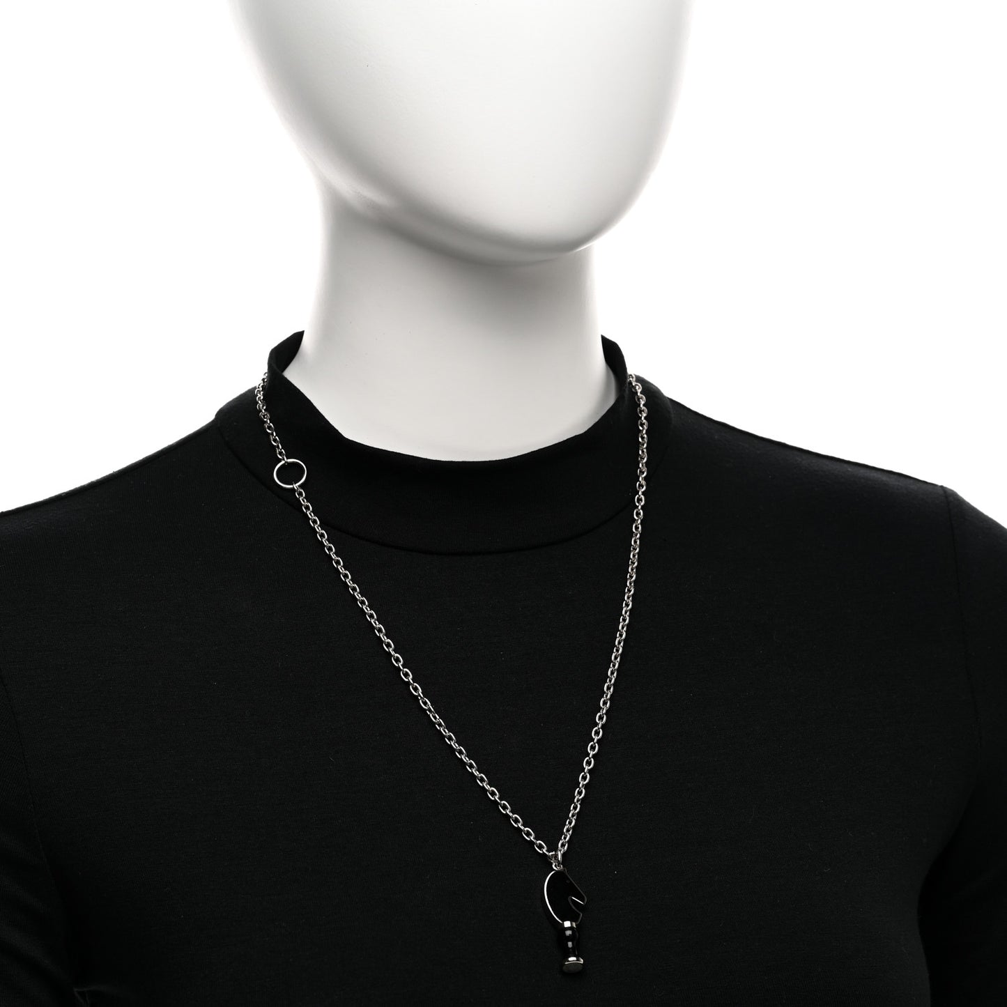 Palladium Enamel Cavalier Pendant Necklace Black