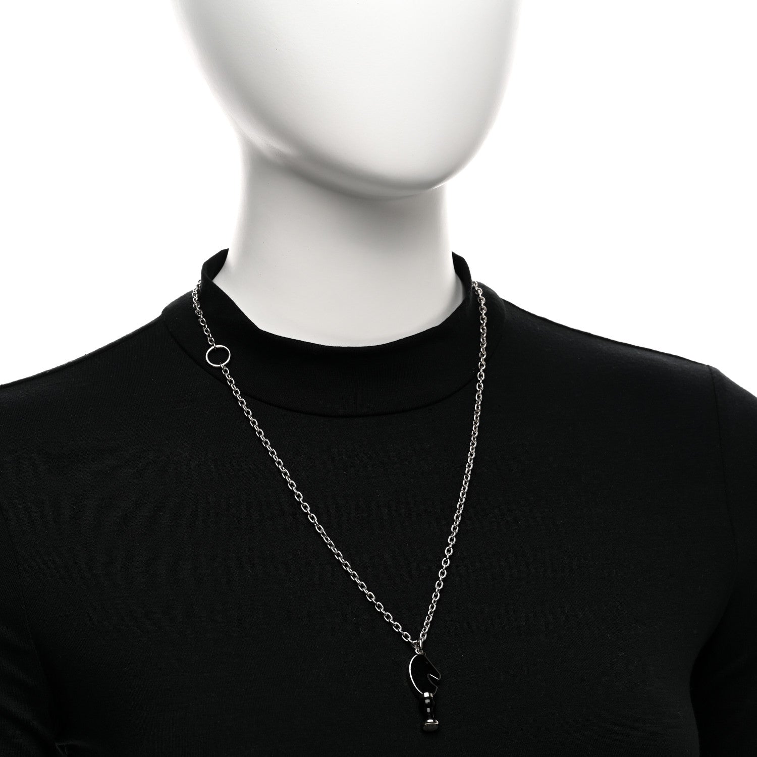 Hermes Palladium Enamel Cavalier Pendant Necklace Black 2 of 5