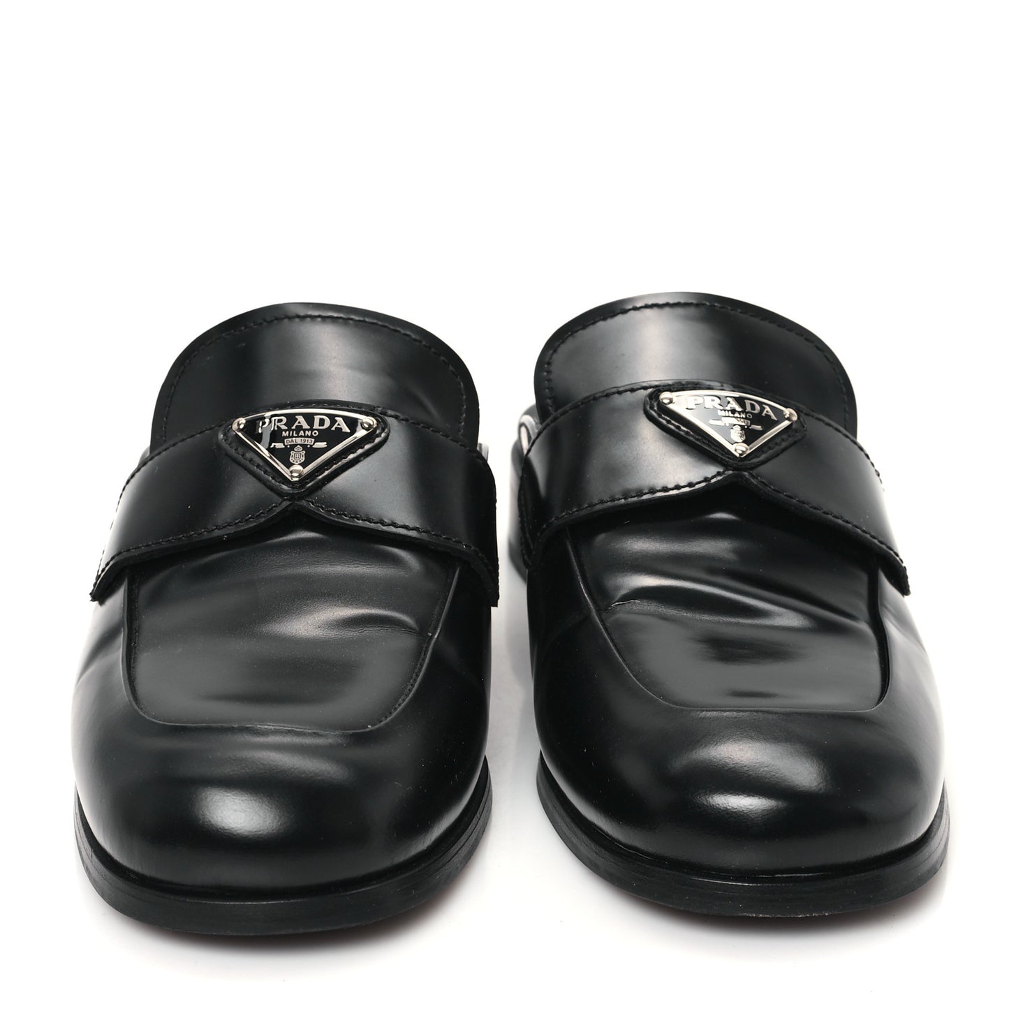 City Calfskin Metal Triangle Logo 20mm Flat Mules 37 Black