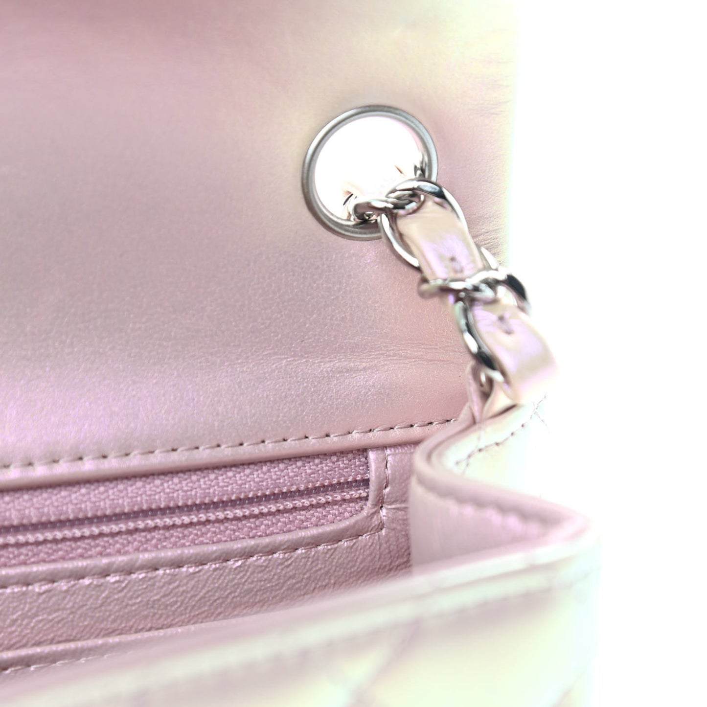 Iridescent Lambskin Quilted Mini Square Flap Pink