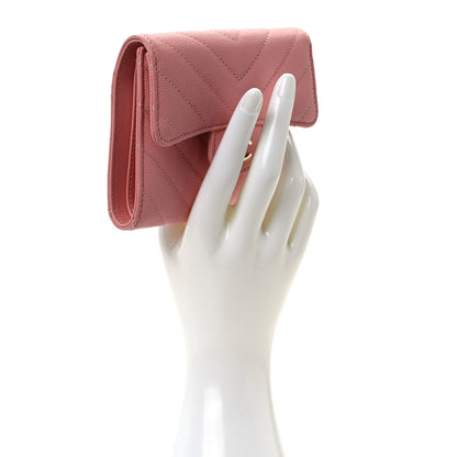 Chanel Caviar Chevron Quilted Compact Flap Wallet Pink 2 of 9