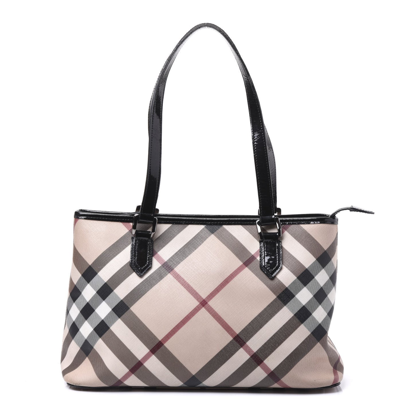 Patent Trim Nova Check Shopper Tote Black
