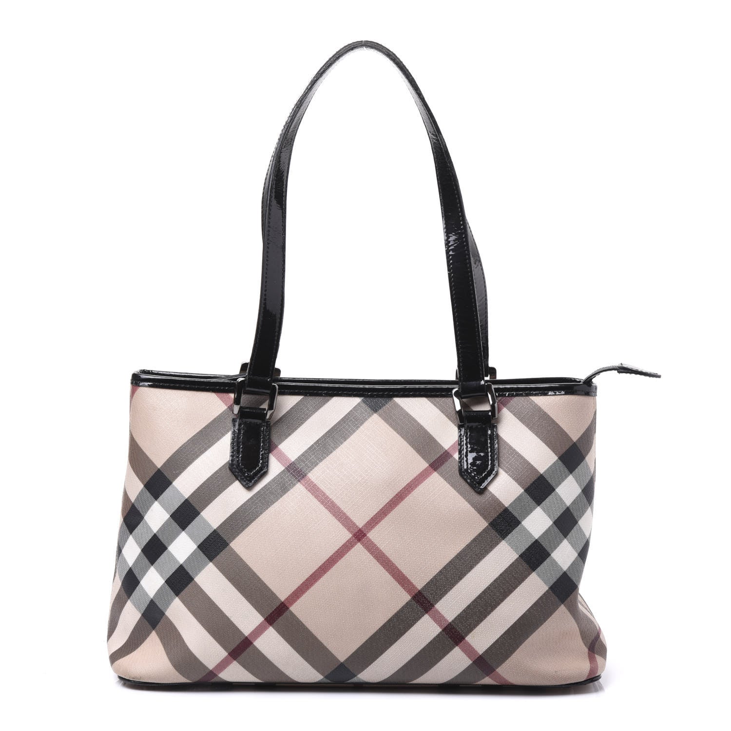 Burberry Patent Trim Nova Check Shopper Tote Black 1 of 12