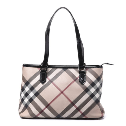 Burberry Patent Trim Nova Check Shopper Tote Black 1 of 12