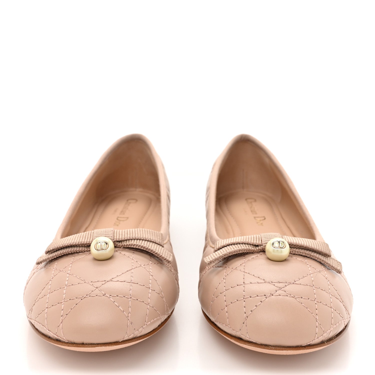 Christian Dior Calfskin Cannage Pearl Bow Ballet Flats 39 Nude 2 of 10