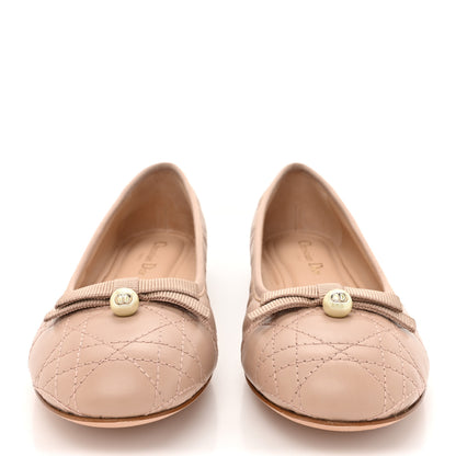 Christian Dior Calfskin Cannage Pearl Bow Ballet Flats 39 Nude 2 of 10