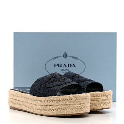 Prada Denim Logo Espadrilles Sandals 37 Blue 9 of 9