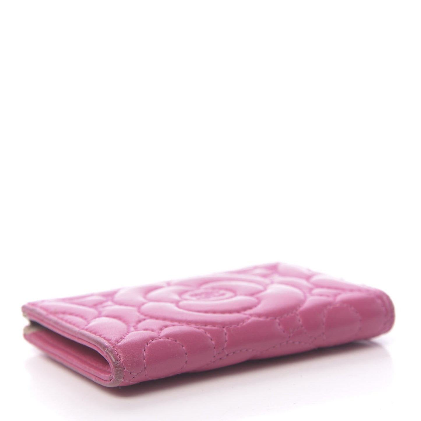 Lambskin Camellia Embossed Key Holder Case Fuchsia