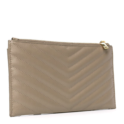 Saint Laurent Grain De Poudre Chevron Monogram Bill Pouch Dune 2 of 6