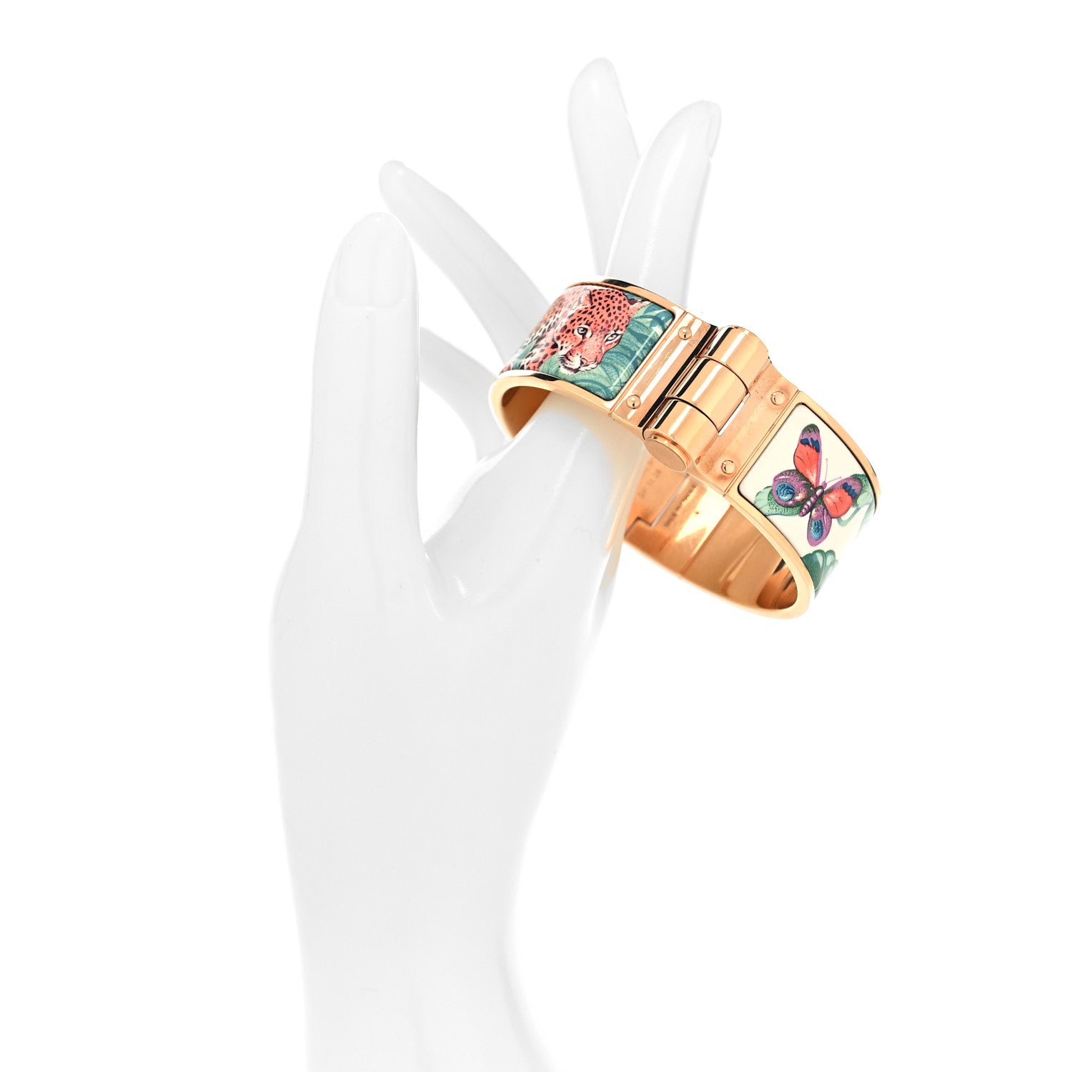 Hermes Enamel Printed Equateur Wide Hinged Bracelet S Cassatta 2 of 5