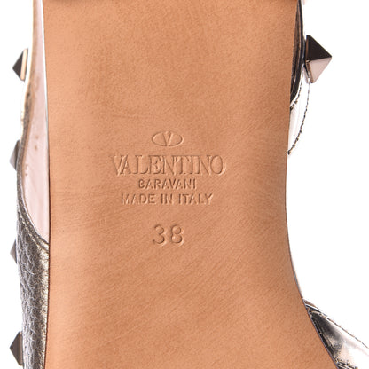 Valentino Garavani Metallic Pebbled Calfskin Patent Rockstud Slingback Flats 38 Skin 6 of 9