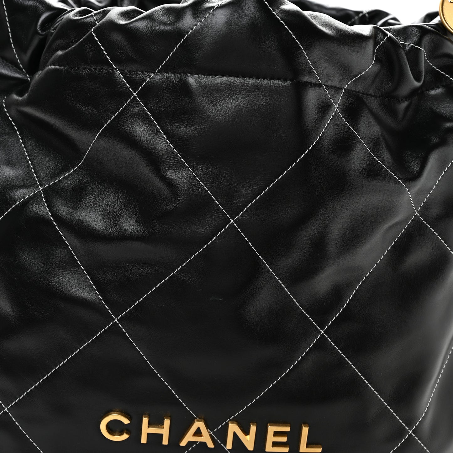 Shiny Calfskin Stitched Chanel 22 Black White