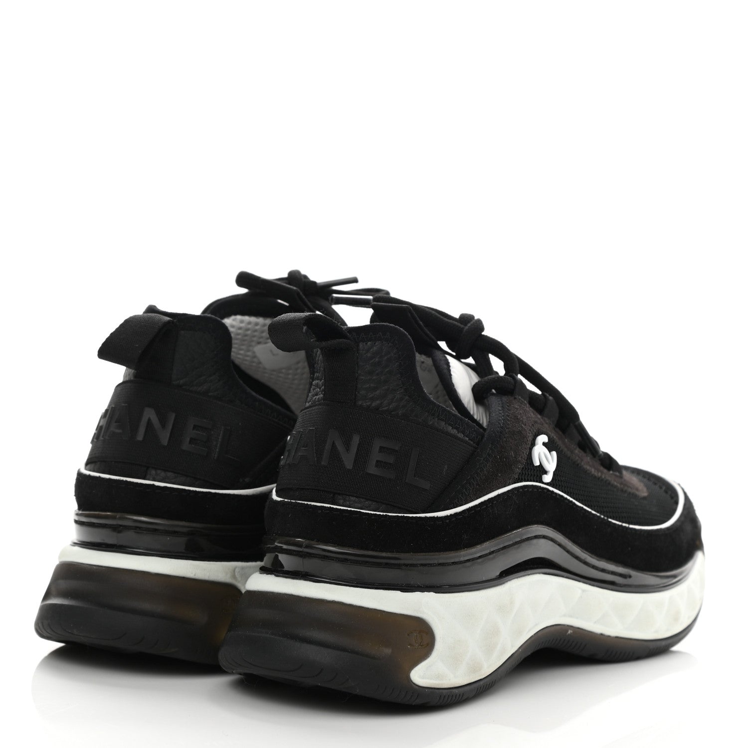 Chanel Fabric Suede CC Sneakers 38 Black Dark Grey 4 of 8