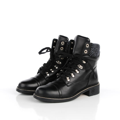 Chanel Calfskin Wool Combat Boots 40 Black 3 of 9