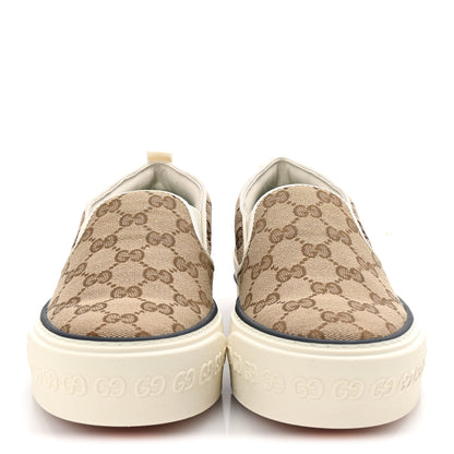 Gucci GG Monogram Womens 1977 Tennis Slip On 30mm Sneakers 37.5 Beige Ebony Mystic White 3 of 9