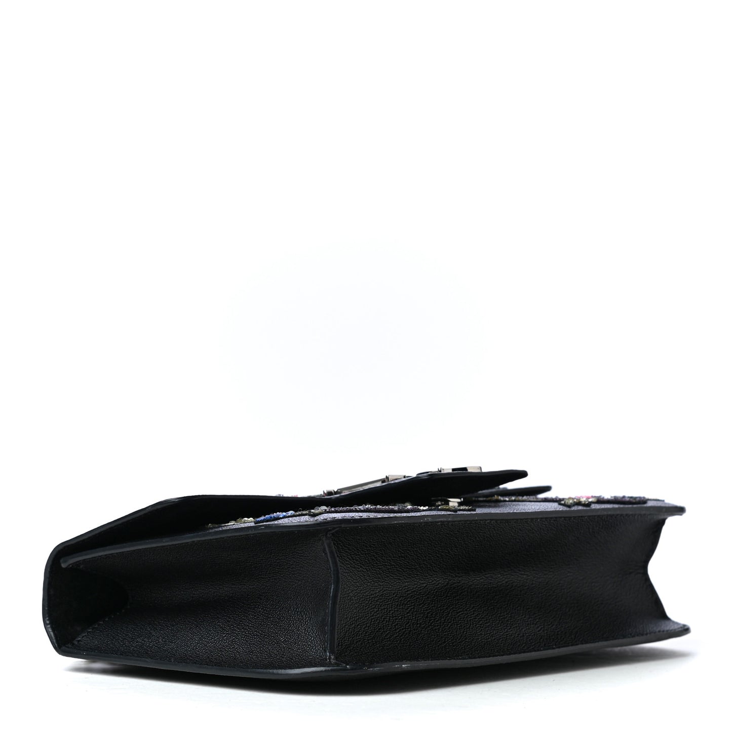 Nappa Floral Embroidered Insignia Flap Black Multicolor