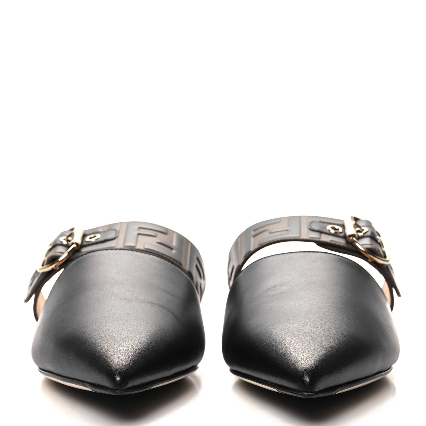 Vitello FF Embossed Buckle Flat Mules 41 Maya Black