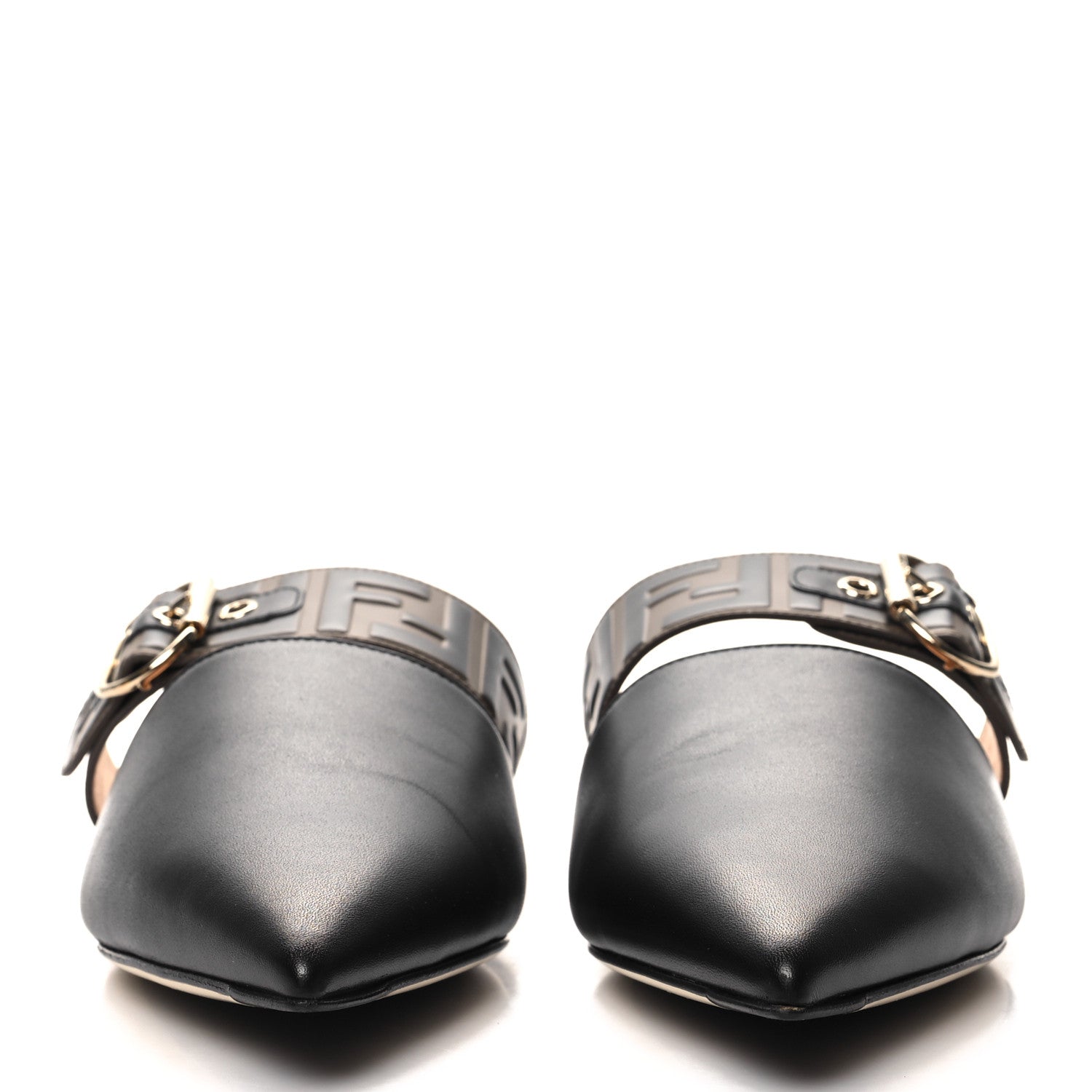 Fendi Vitello FF Embossed Buckle Flat Mules 41 Maya Black 2 of 8