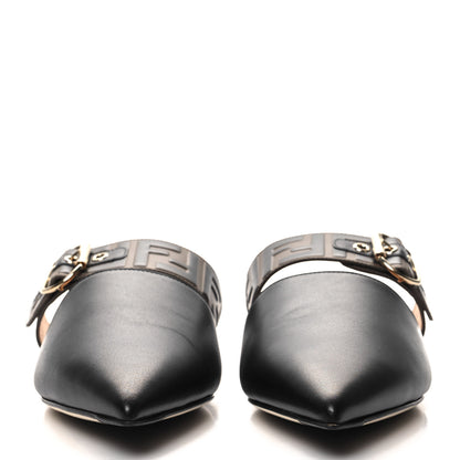 Fendi Vitello FF Embossed Buckle Flat Mules 41 Maya Black 2 of 8