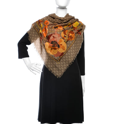 Gucci Wool Jacquard GG Monogram Big Panshie Fringe Shawl Sun Beige 2 of 6