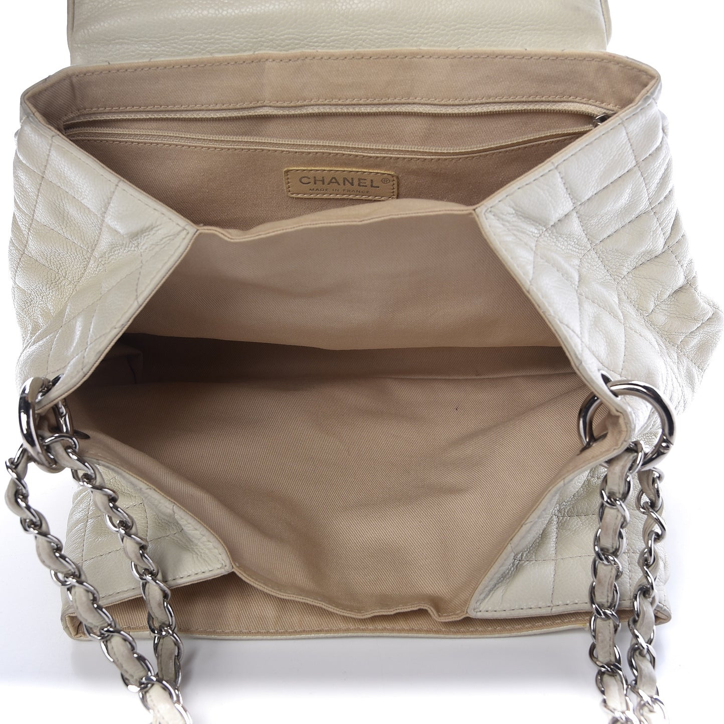 Caviar Quilted Timeless Accordion Flap Dark White