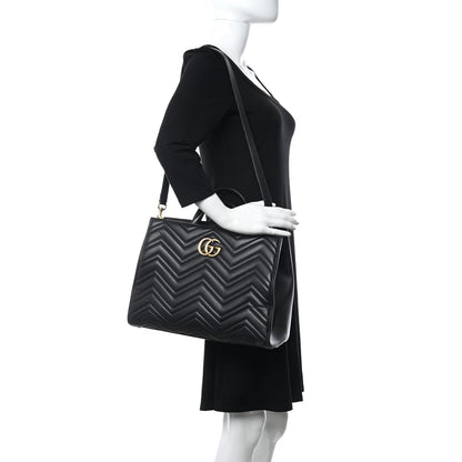 Gucci Calfskin Matelasse Medium GG Marmont Tote Black 2 of 11