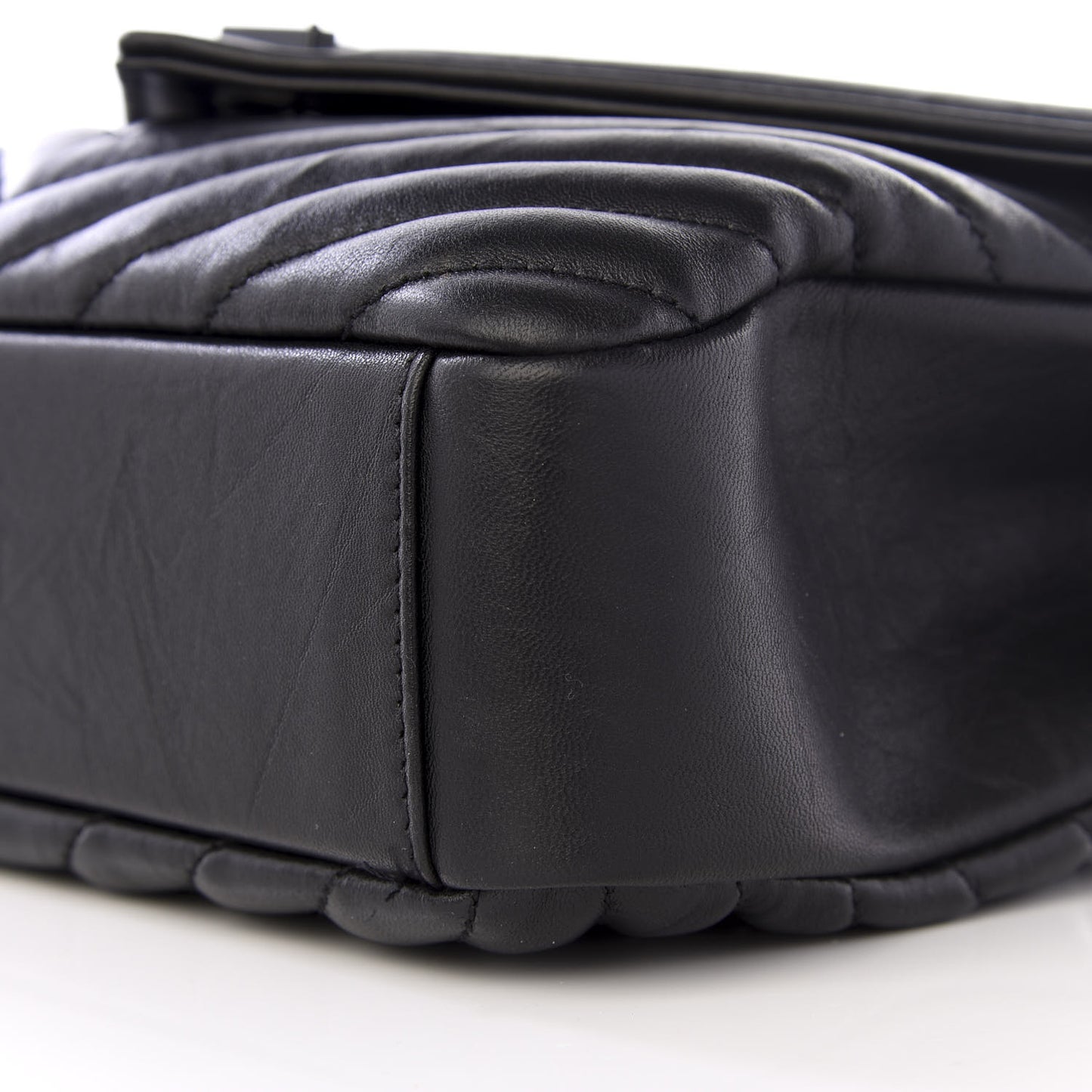 Sheepskin Matelasse Chevron Monogram Medium College Bag Black