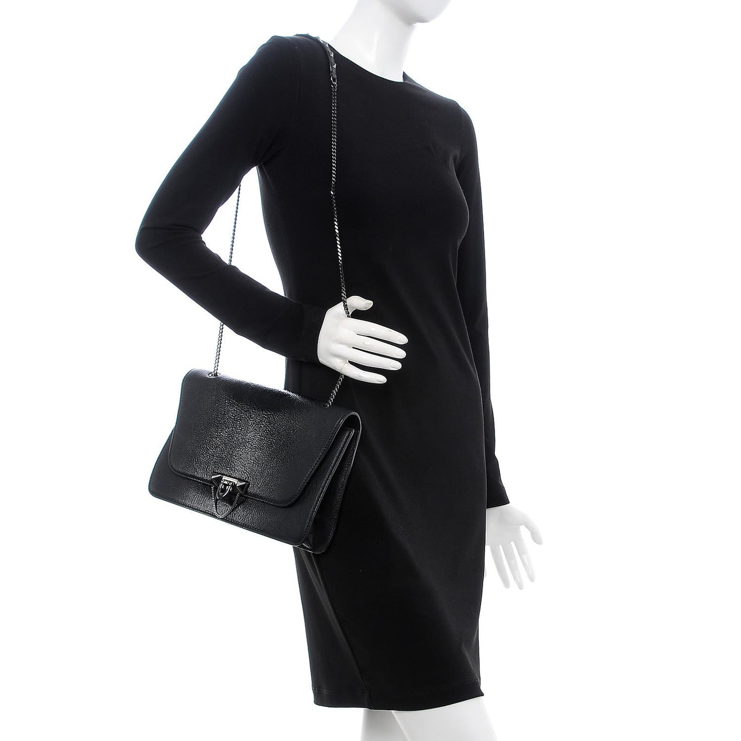 Patent Pebbled Calfskin Medium Rockstud Demilune Shoulder Bag Black