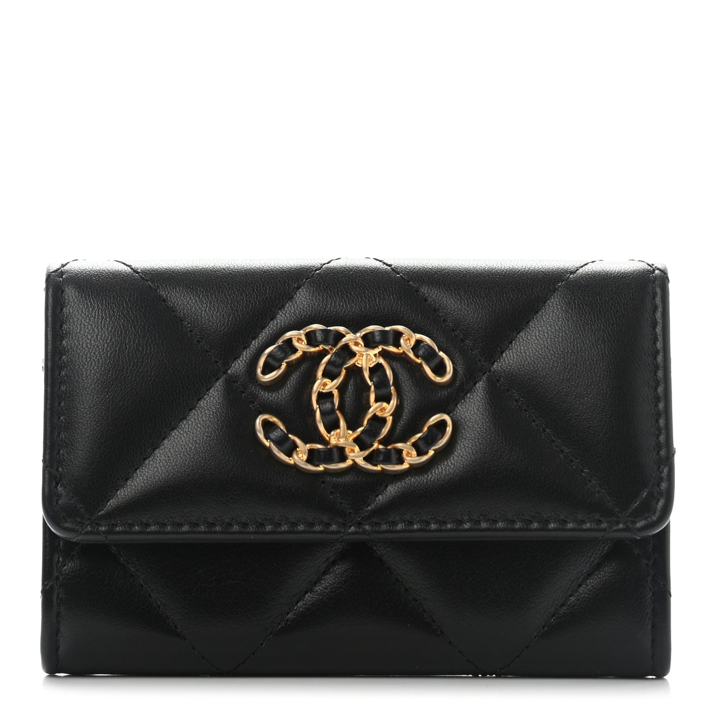 Lambskin Quilted Chanel 19 Flap Card Holder Black